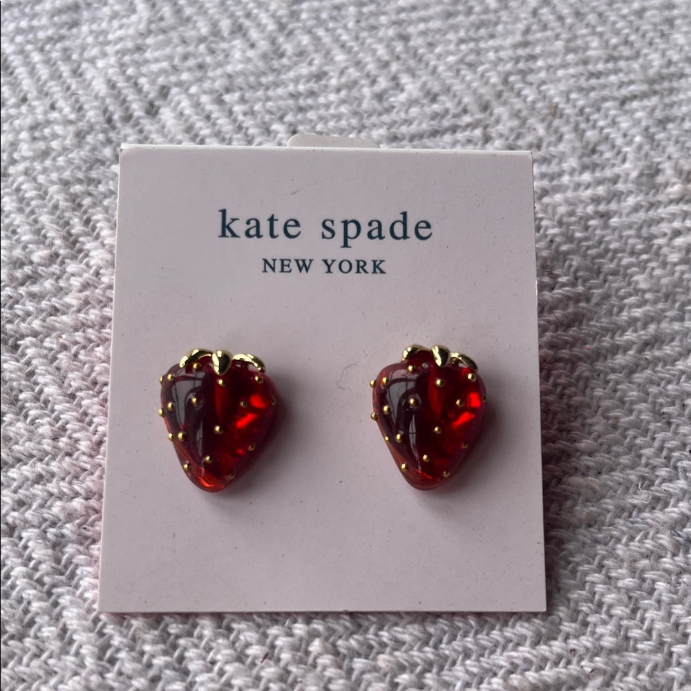 Kate Spade Red and Gold Strawberry Studs. New never worn. Sterling Silver - Picture 2 of 6